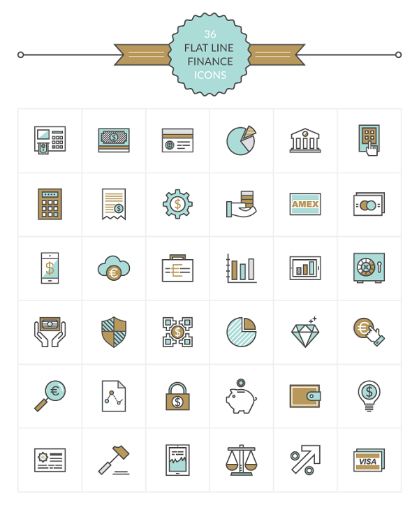 flat-finance-line-icon-set