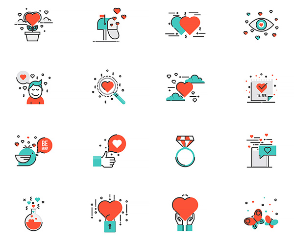 Set of Modern Flat Line icon Concept of Valentines day use in Web Project and Applications. Vector Illustration